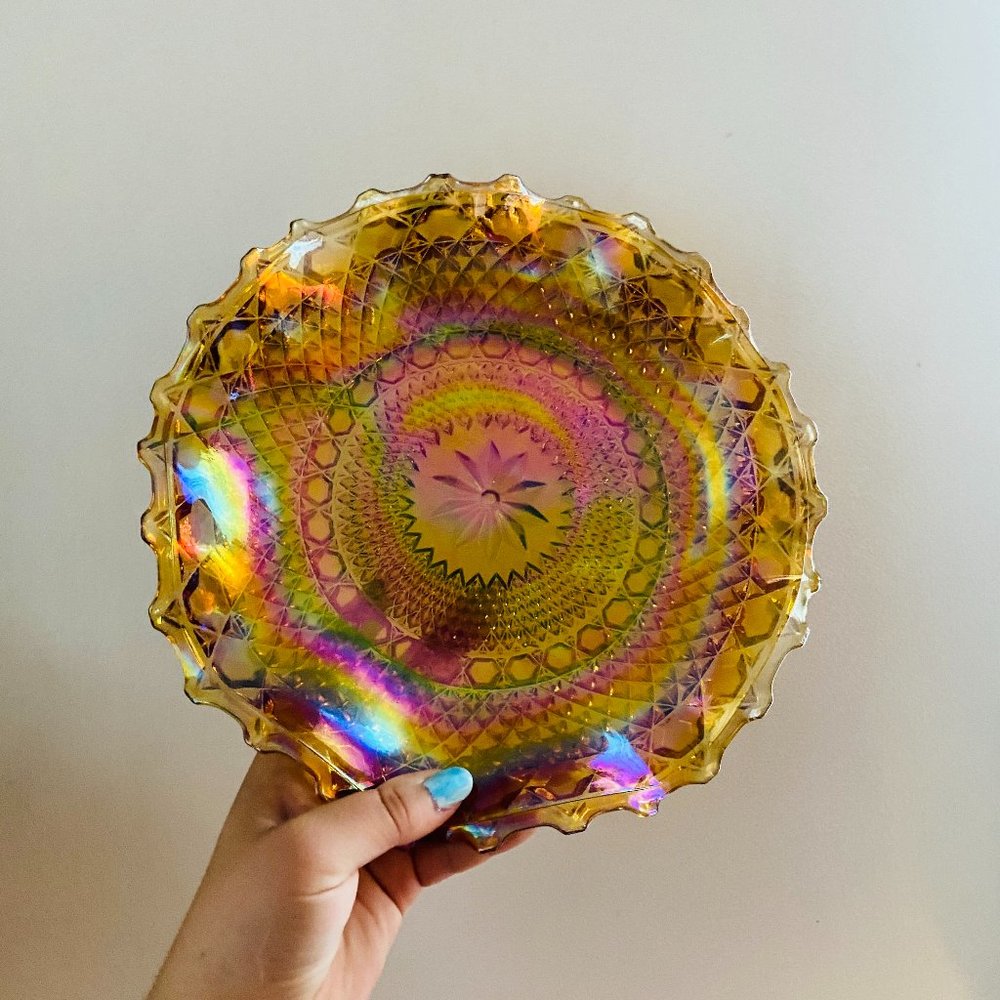 Vintage Iridescent Amber Dish